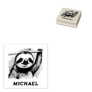 Personalised Name Cute Sloth on a Branch           Rubber Stamp