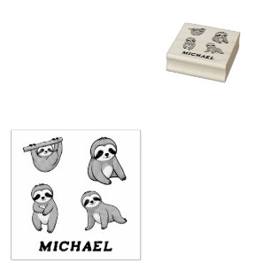 Personalised Name Cute Sloth pack           Rubber Stamp