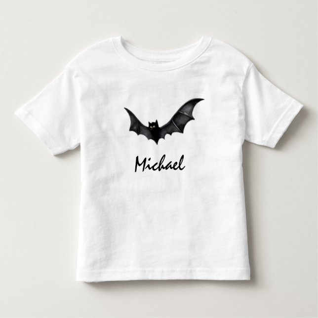 Personalised Name Cute Spooky Black Bats Halloween Toddler T-Shirt (Front)
