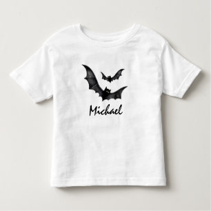 Personalised Name Cute Spooky Black Bats Halloween Toddler T-Shirt