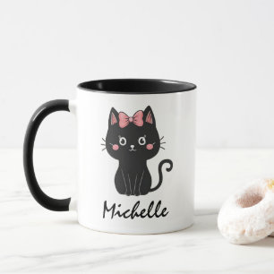 Personalised Name Cute Spooky Black Cat Halloween Mug