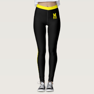 Personalised Name Cute Sports Black Yellow Stripes Leggings