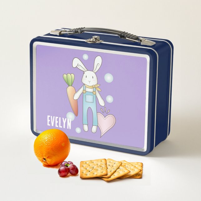 Personalised Name Cute Stuffed Animal Bunny Metal Lunch Box (Creator Uploaded)