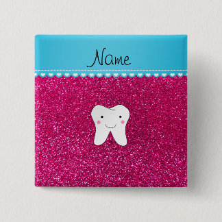 Personalised name cute tooth pink glitter 15 cm square badge