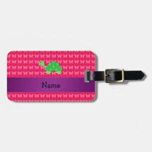 Personalised name cute turtle pink butterflies luggage tag