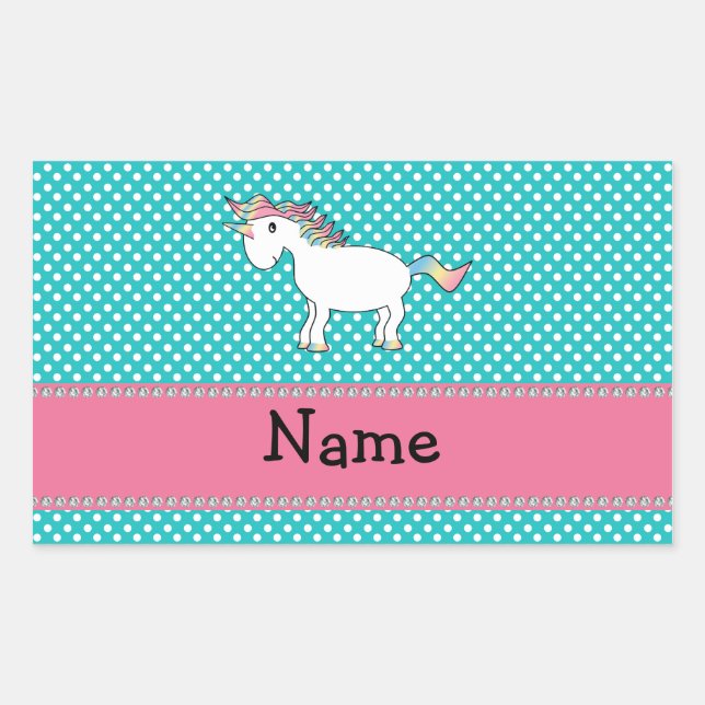 Personalised name cute unicorn rectangular sticker (Front)