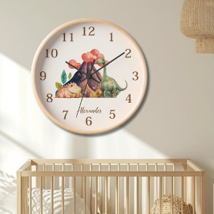 Personalised Name Cute Watercolor Dinosaur  Clock