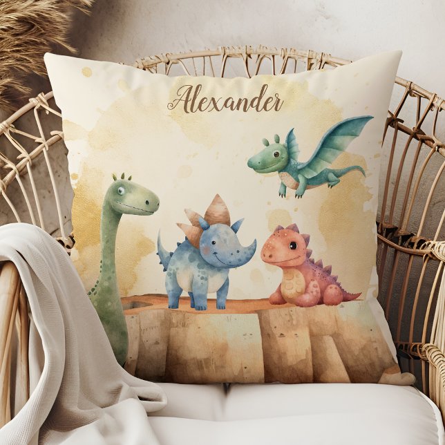 Personalised Name Cute Watercolor Dinosaur  Cushion (Creator Uploaded)