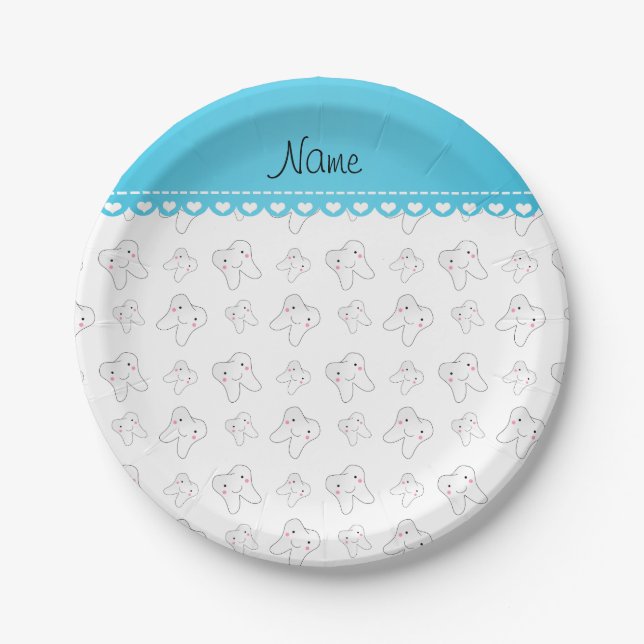 Personalised name cute white tooth pattern paper plate (Front)