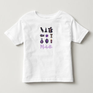 Personalised Name Cute witch and crow Halloween Toddler T-Shirt