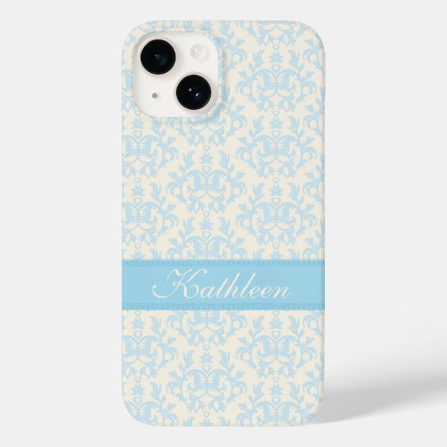 Personalised name damask light blue & cream  Case-Mate iPhone case (Back)