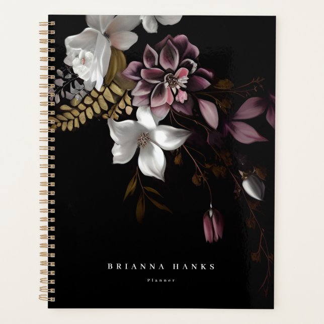 Personalised Name Dark and Moody Floral Planner (Front)