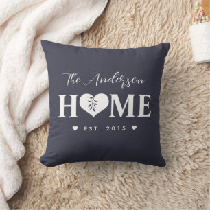 Personalised Name Dark-Blue Grey HOME Cushion