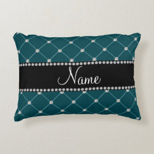 Personalised name Dark teal tuft diamonds Decorative Cushion