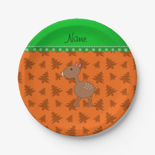 Personalised name deer orange christmas trees paper plate