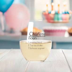 Personalised Name Definition Stemless Wine Glass