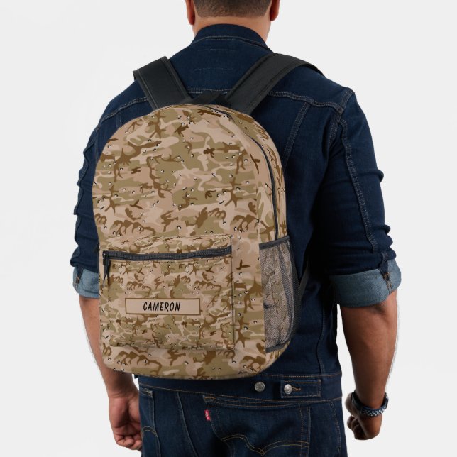 Personalised Name Desert Gulf Brown Camouflage Printed Backpack (Insitu (Model))