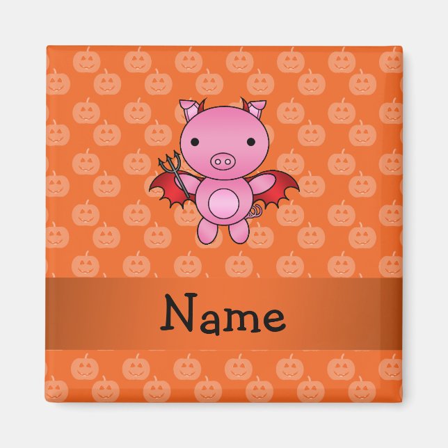 Personalised name devil pig orange pumpkins magnet (Front)