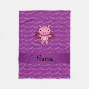Personalised name devil pig purple bats fleece blanket