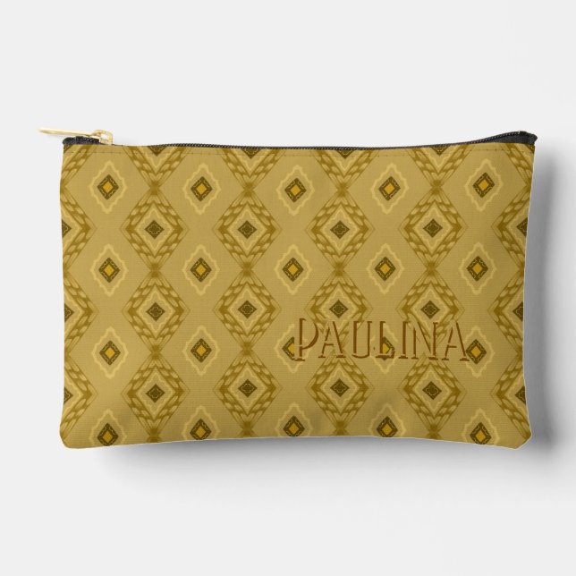 Personalised Name Diamond Gold Elegant Pattern Accessory Pouch (Front)