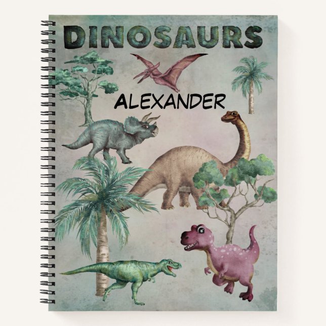 Personalised Name Dino Dinosaur Notebook for Boys (Front)