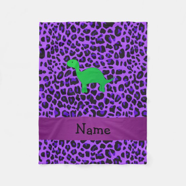 Personalised name dino purple leopard fleece blanket (Front)