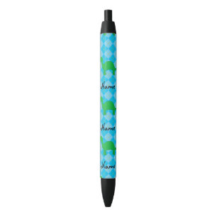 Personalised name dinosaur blue argyle black ink pen