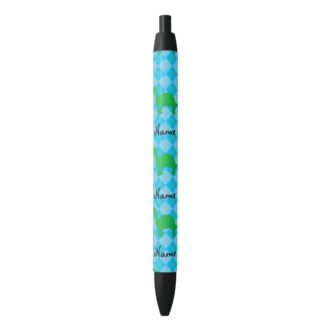 Personalised name dinosaur blue argyle black ink pen (Front Vertical)