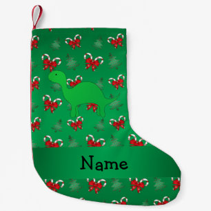 Personalised name dinosaur green candy canes bows small christmas stocking