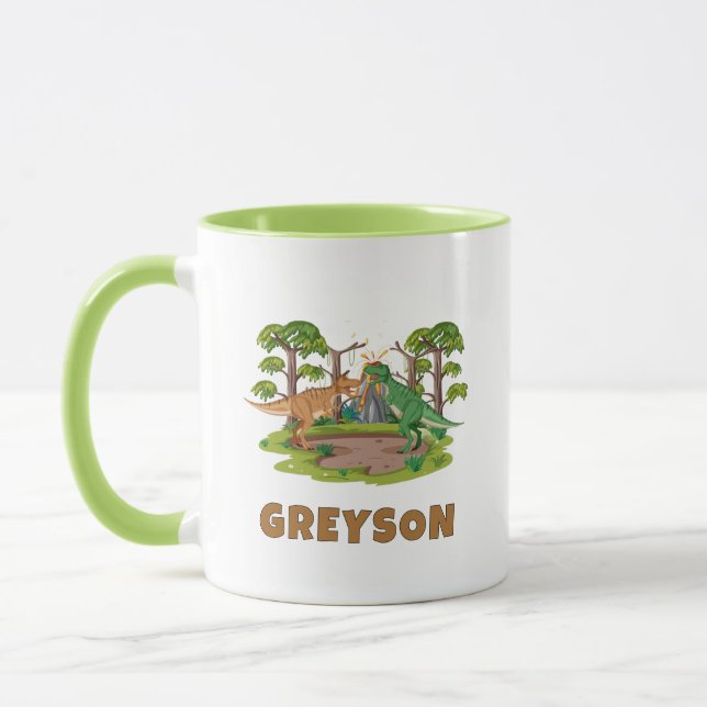 Personalised Name Dinosaur Kids Hot Cocoa Mug (Left)