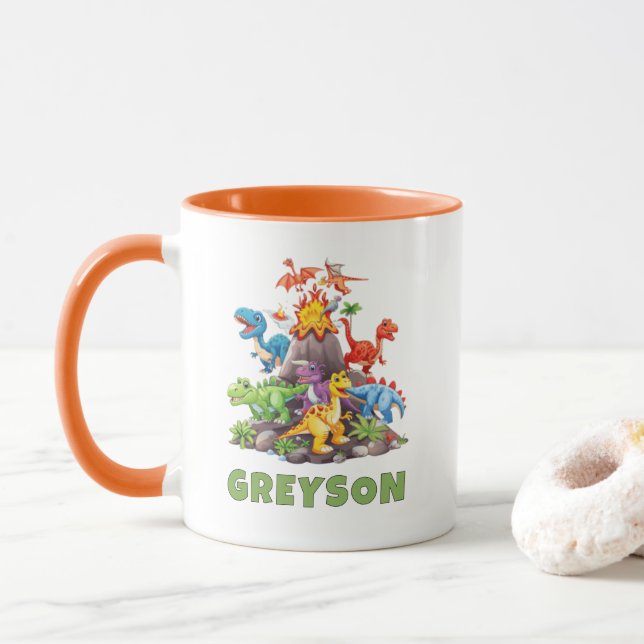 Personalised Name Dinosaur Kids Hot Cocoa Mug (With Donut)
