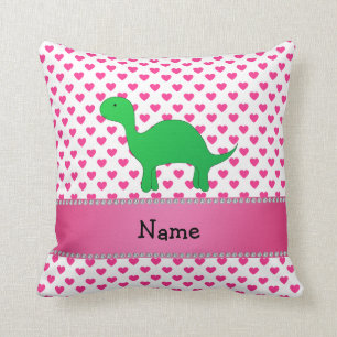 Personalised name dinosaur pink hearts polka dots cushion