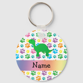 Personalised name dinosaur rainbow paws key ring
