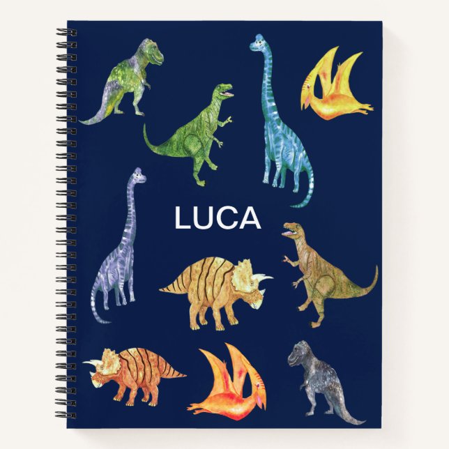 Personalised name Dinosaurs in colour Notebook (Front)