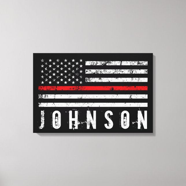 Personalised Name Distressed Firefighter Flag Canvas Print (Front)