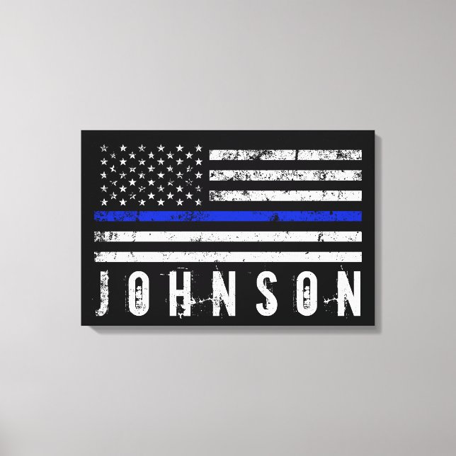 Personalised Name Distressed Police Flag Canvas Print (Front)
