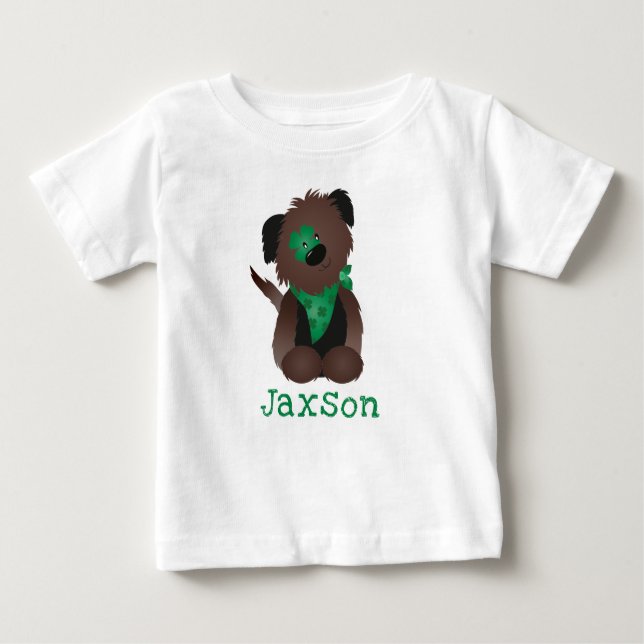 Personalised Name Dog Four Leaf Clover Baby T-Shirt (Front)