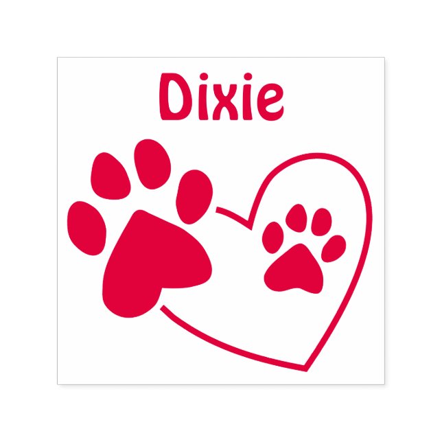 Personalised Name Dog Paw Prints On Heart Self-inking Stamp (Design)