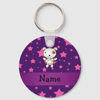 Personalised name dog pink stars purple key ring