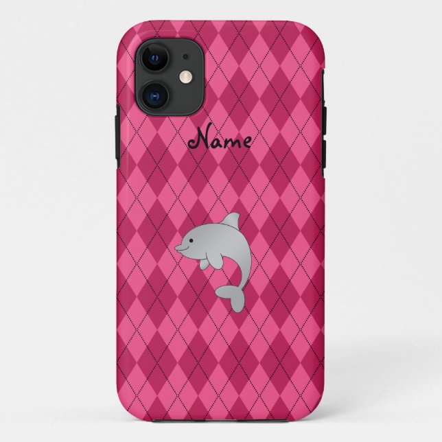 Personalised name dolphin pink argyle Case-Mate iPhone case (Back)