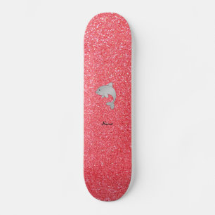 Personalised name dolphin pink glitter skateboard