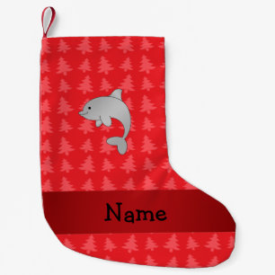Personalised name dolphin red christmas trees small christmas stocking