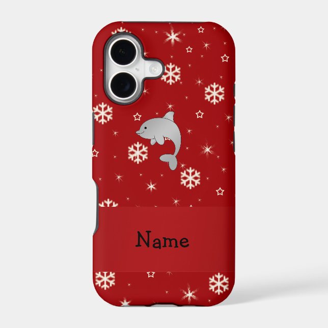Personalised name dolphin red snowflakes (Back)