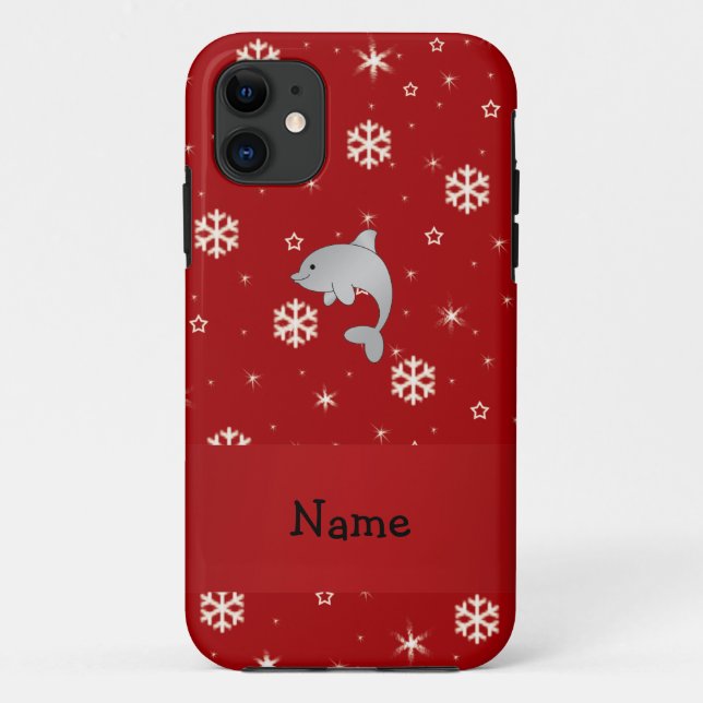 Personalised name dolphin red snowflakes Case-Mate iPhone case (Back)
