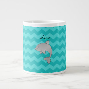 Personalised name dolphin turquoise chevrons large coffee mug