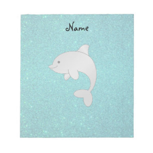 Personalised name dolphin turquoise glitter notepad