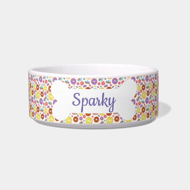 Personalised Name Doughnuts Pattern Pet Bowl (Front)