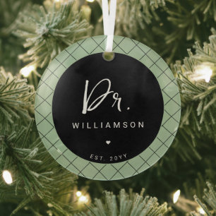 Personalised Name Dr Minimalist Doctor Graduation Glass Tree Decoration