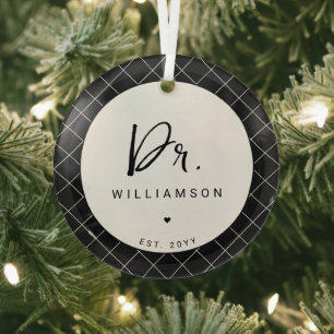 Personalised Name Dr Minimalist Doctor Graduation Glass Tree Decoration