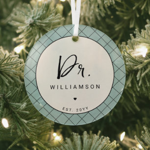 Personalised Name Dr Minimalist Doctor Graduation Glass Tree Decoration